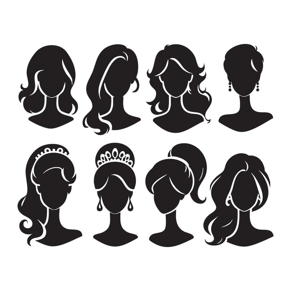 Set of Barbie silhouettes placed over a white backdrop vector