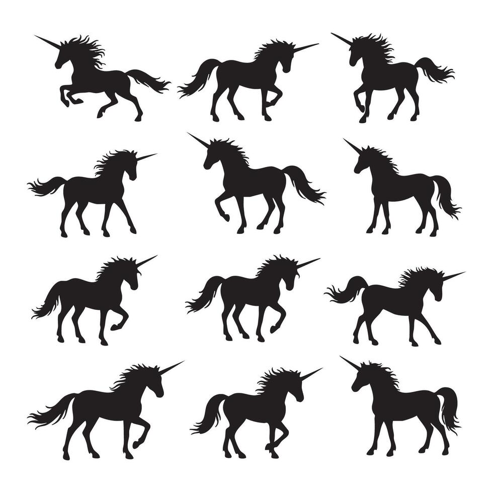 Unicorn silhouette collection with a clean white background vector