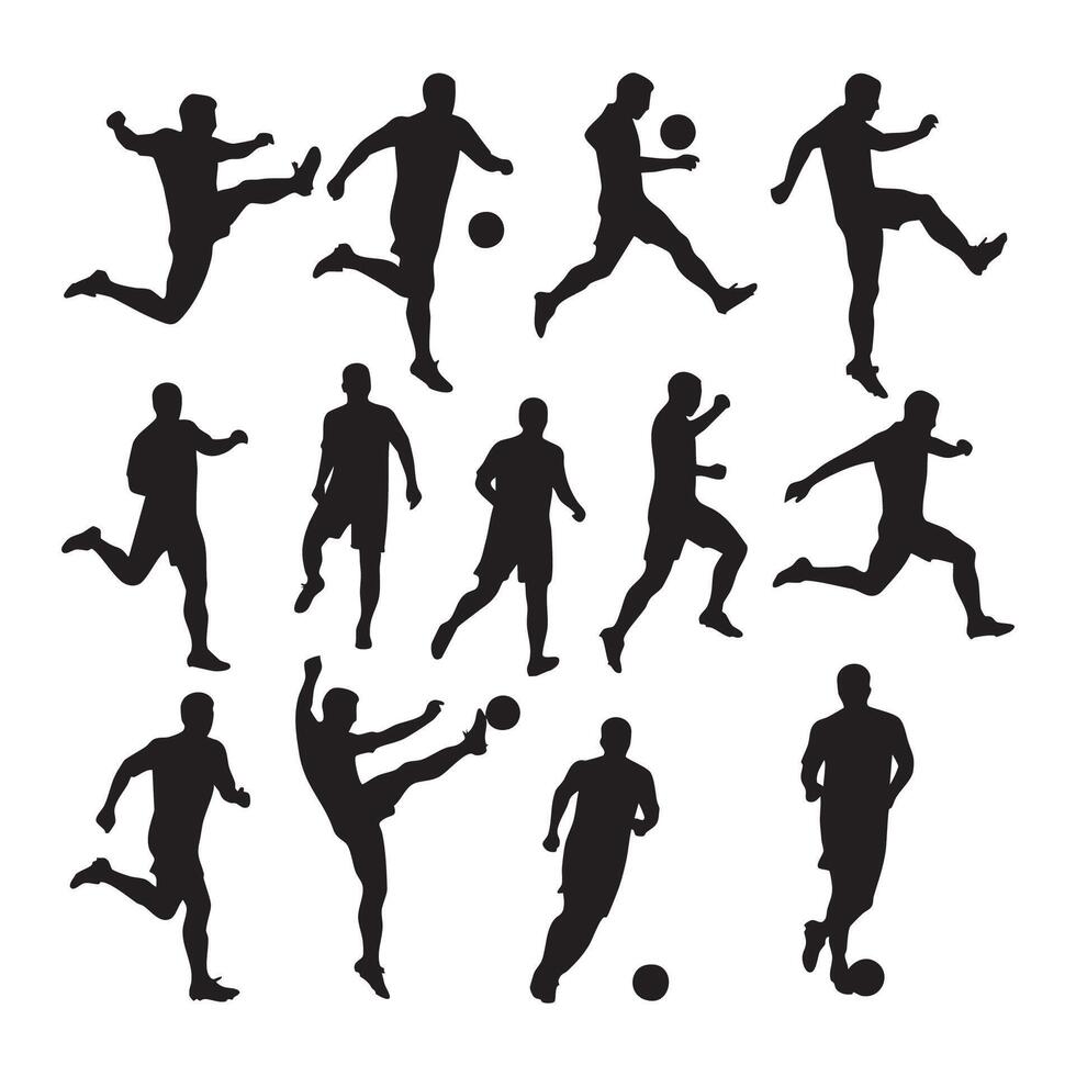 Bundle of soccer player outlines on white background vector