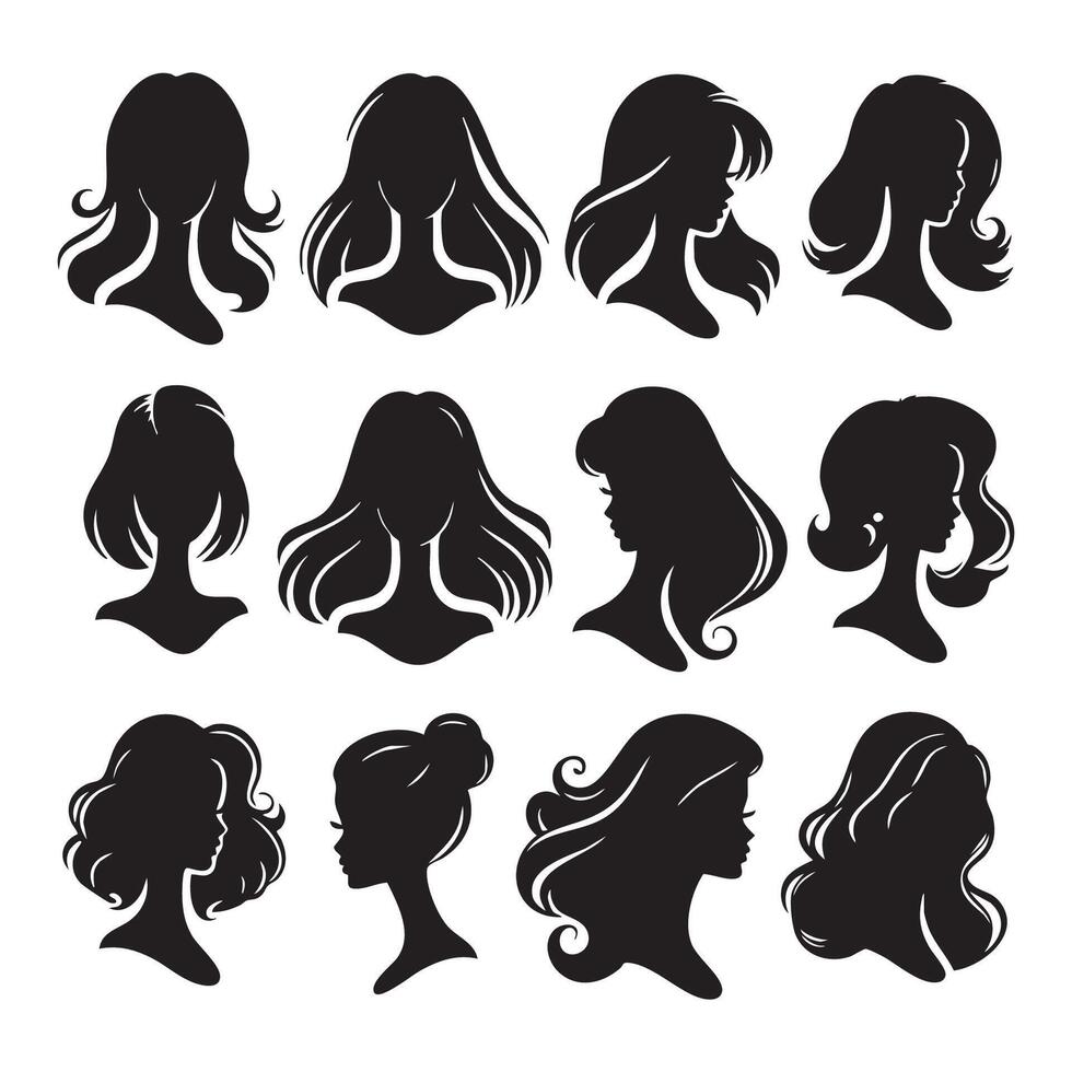 Stylish silhouette set of Barbie characters on white backdrop vector