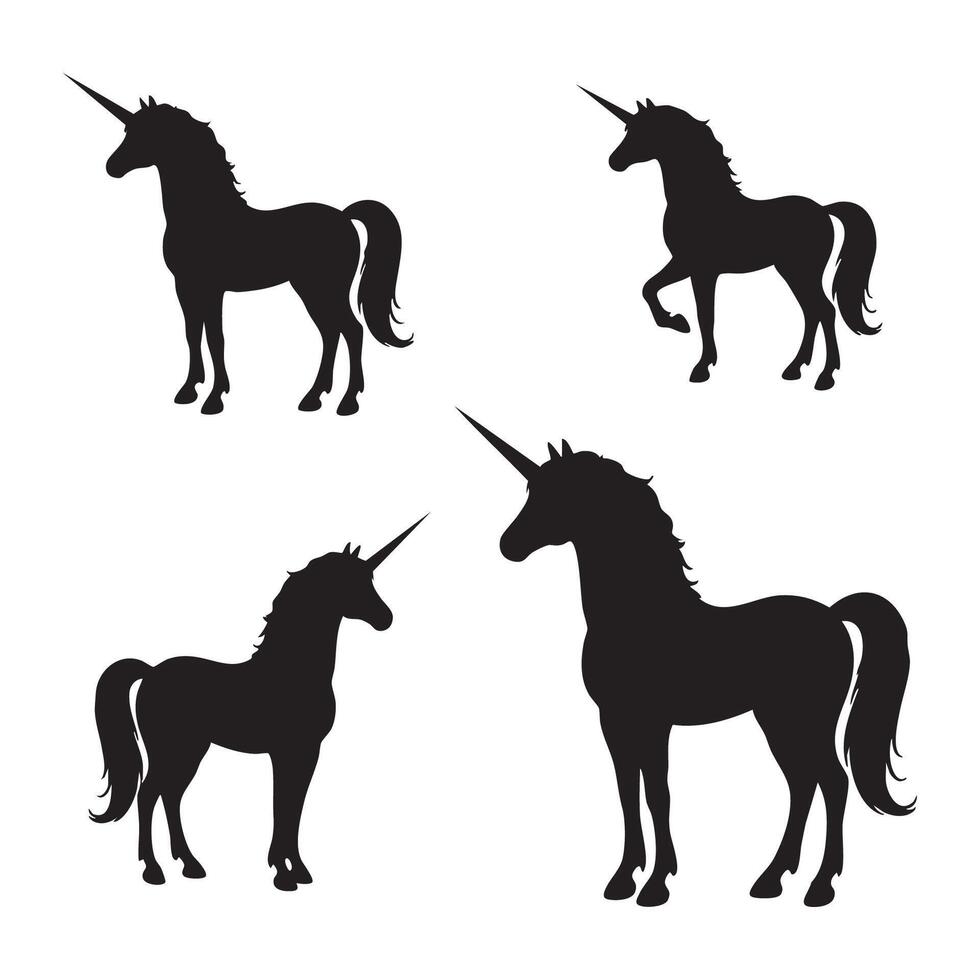 A lineup of unicorn silhouettes on a white setting vector