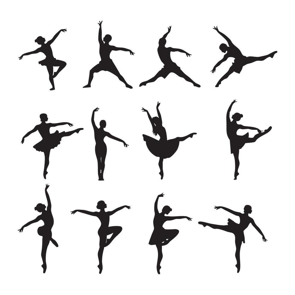Silhouettes of dancers arranged on a white backdrop vector