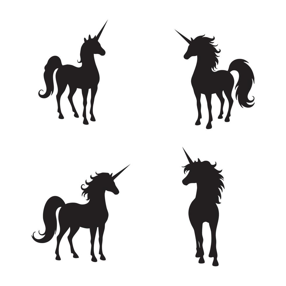 Different unicorn silhouettes placed on a white surface vector