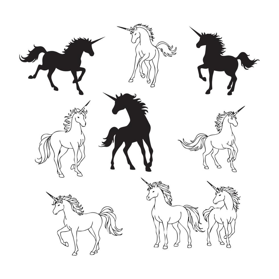 Multiple unicorn silhouettes shown on a white background vector