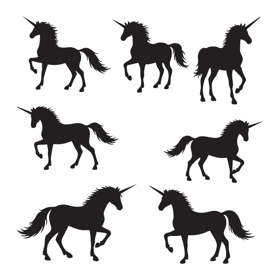 Unicorn silhouette bundle displayed on a white backdrop vector