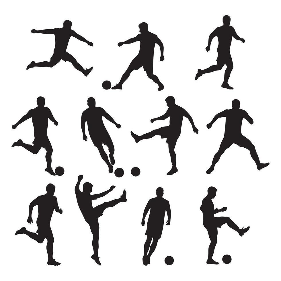 A group of soccer player silhouettes on a plain white background vector