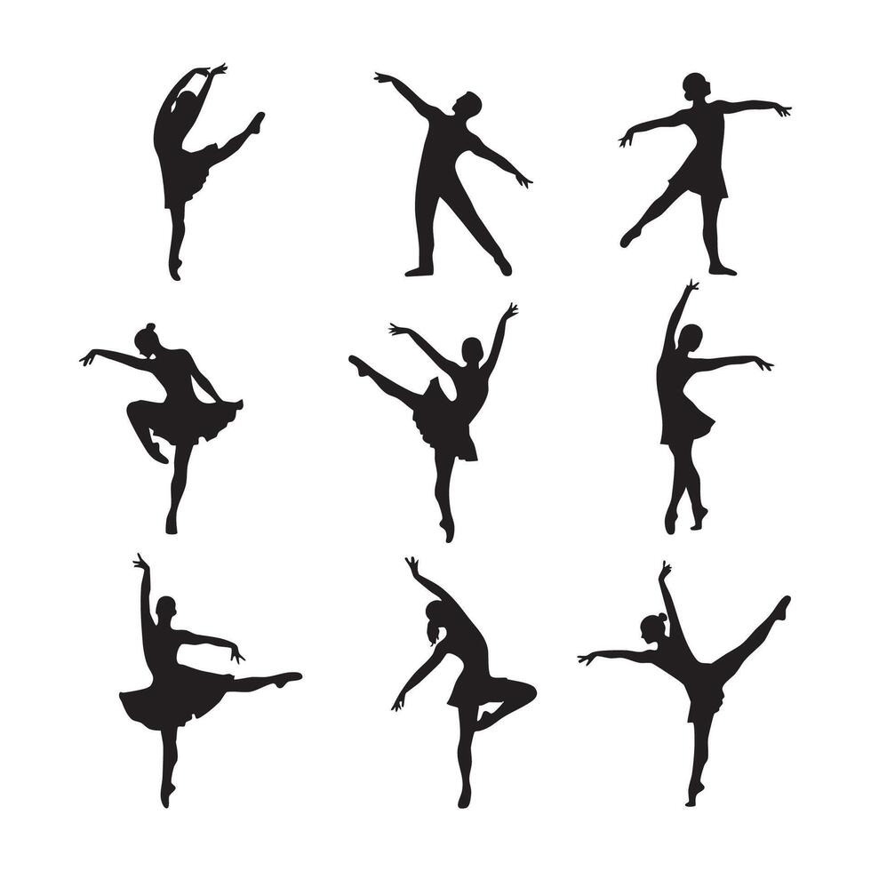 Collection of dancer silhouettes on a white background vector
