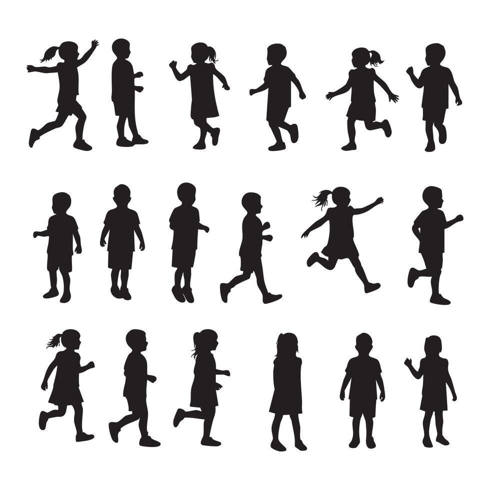 Set of child outlines featured on a white canvas vector