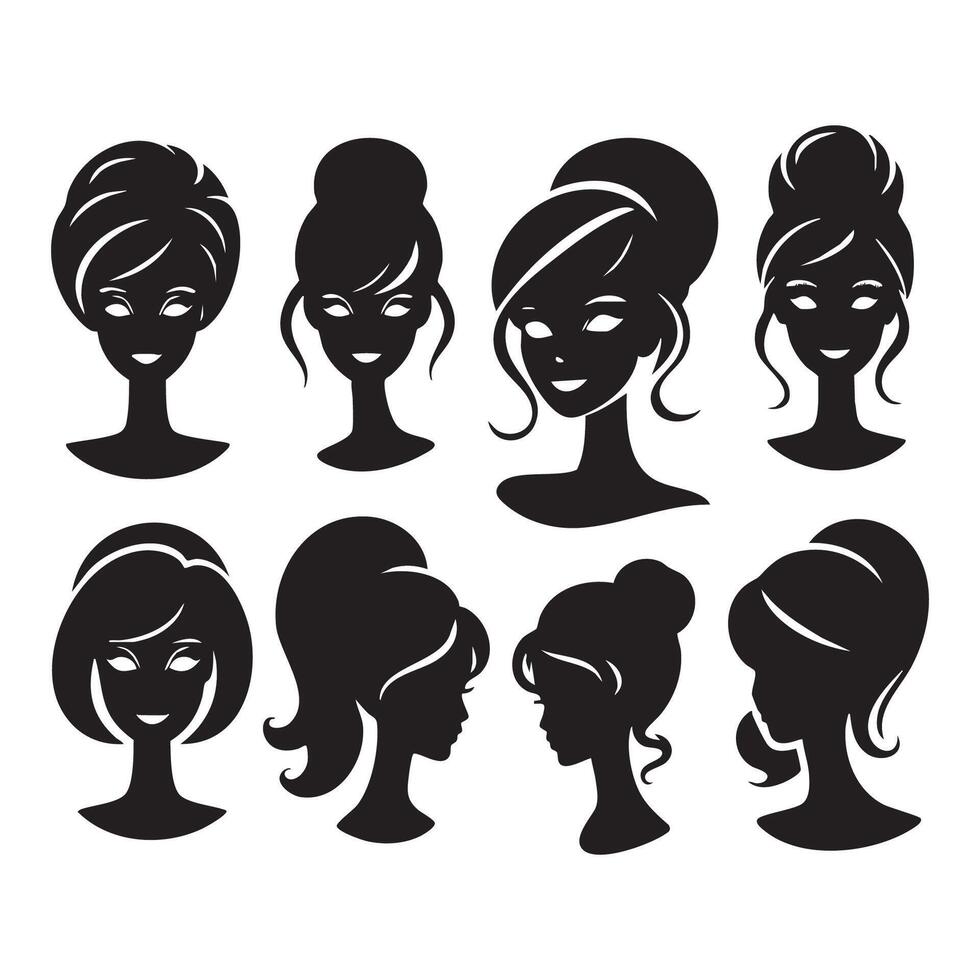 Barbie silhouette designs presented on a white surface vector