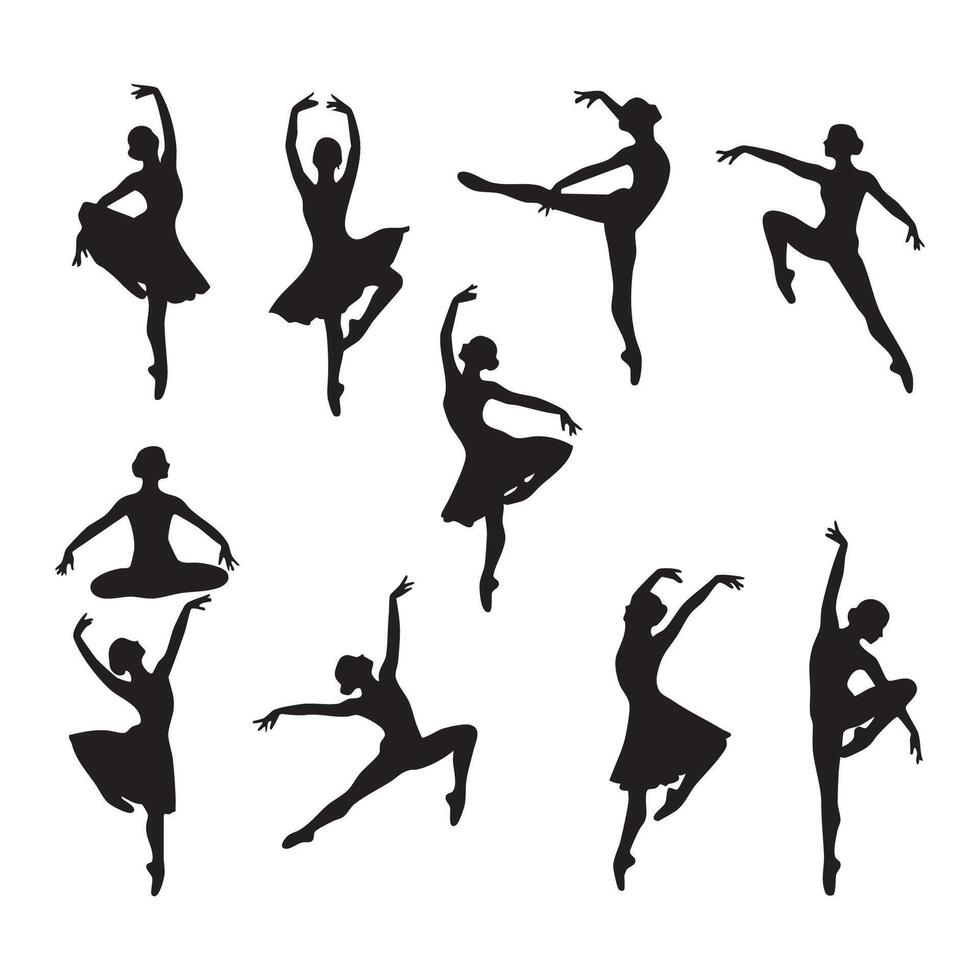 Dark dance forms silhouetted against a white background vector