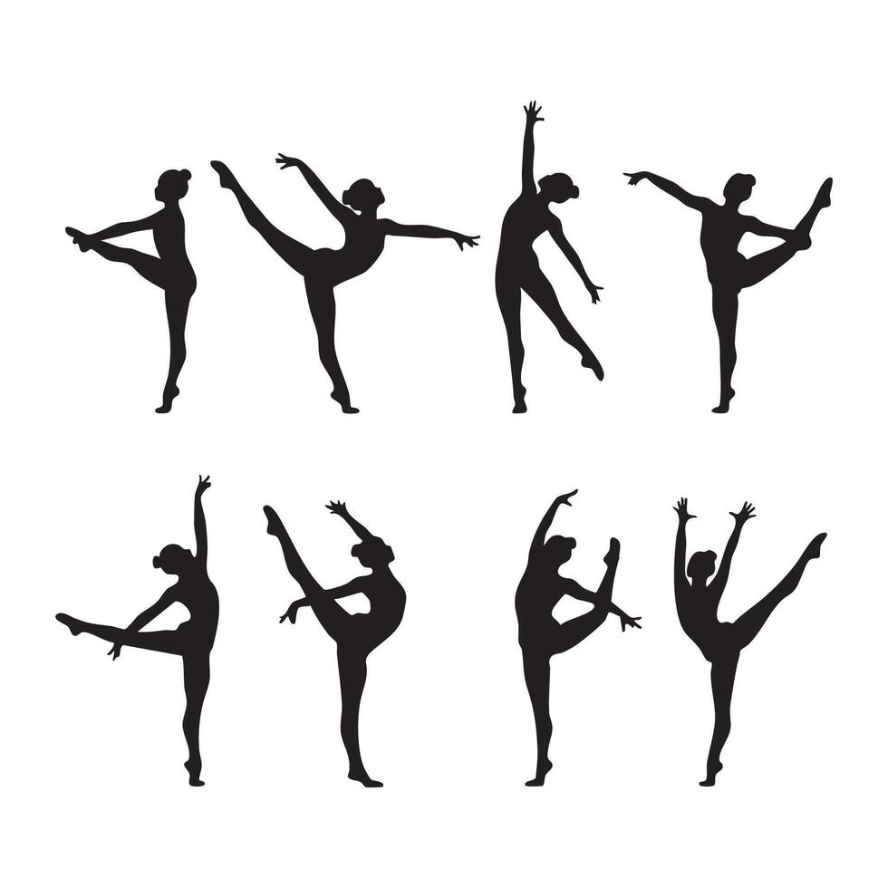 Collection of gymnast silhouettes against a white background vector