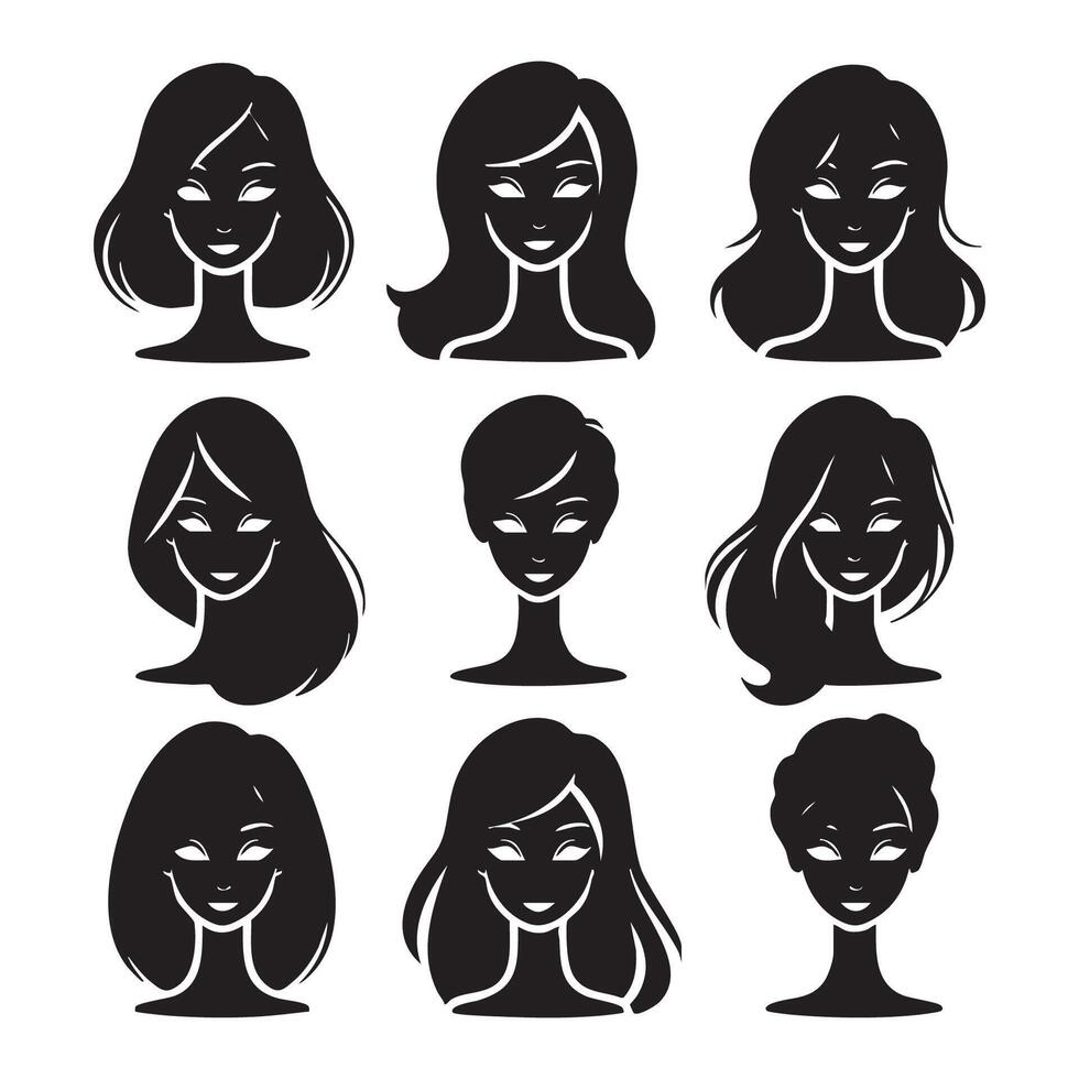 A set of Barbie silhouettes placed on white background vector
