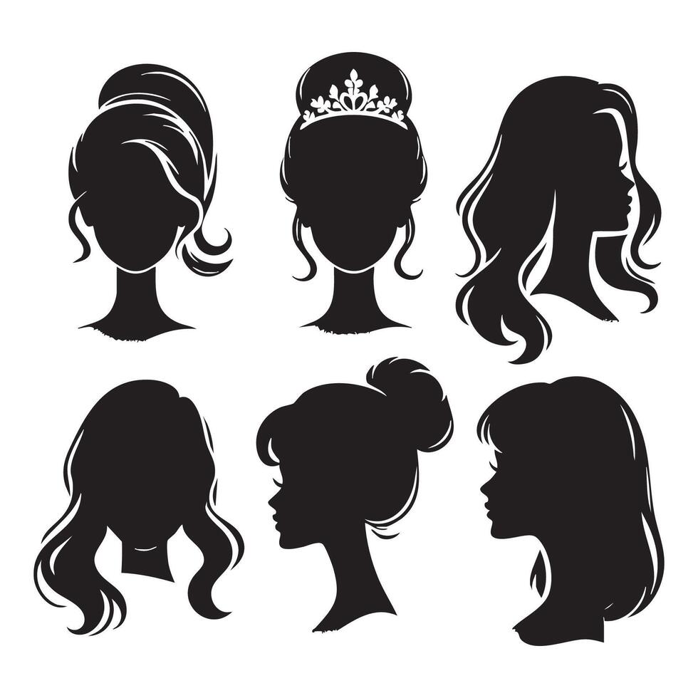 Set of Barbie silhouettes on a plain white background vector