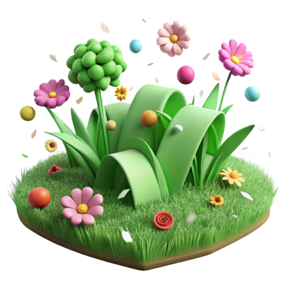 elegant modern Lush Green Meadow with Wildflowers Isolated authentic png