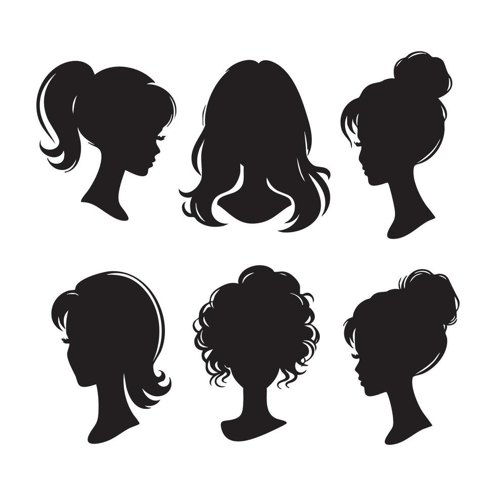 Collection of Barbie figures silhouetted on a white background vector