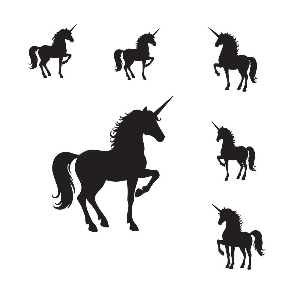 Group of unicorn silhouettes arranged over a white background vector