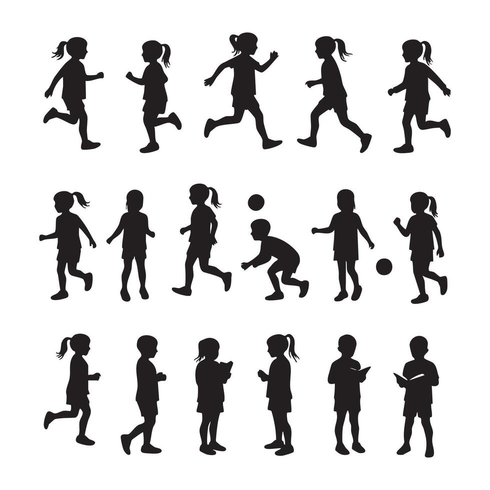 Set of children silhouette on white background vector