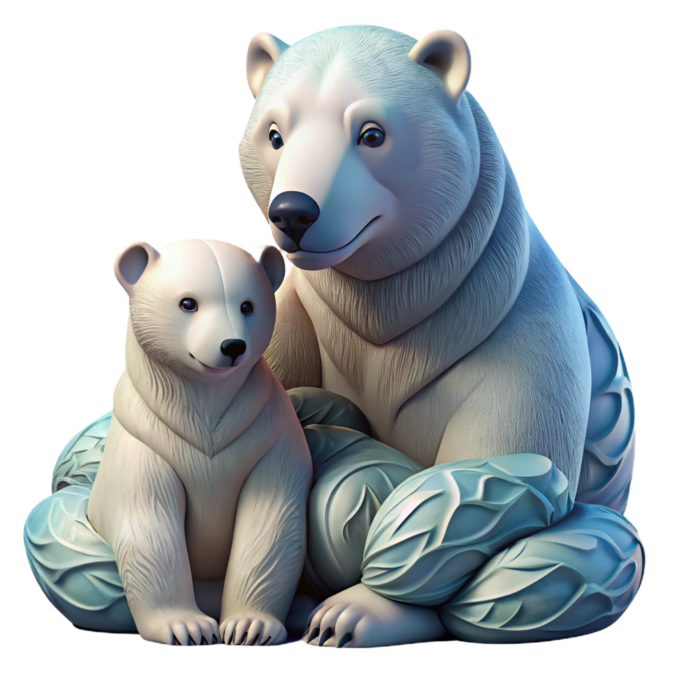 magnificent artistic Polar Bear Mother Nursing Cub Isolated Element high quality png