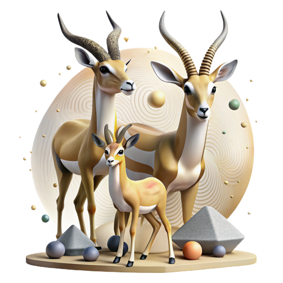 elegant vintage Grazing Antelope Family Isolated Transparent Background with Young high resolution png