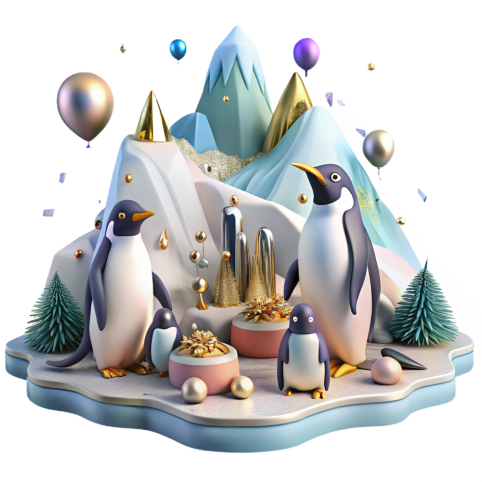 extraordinary minimalist Penguin Colony Antarctic Landscape Transparent Background premium png