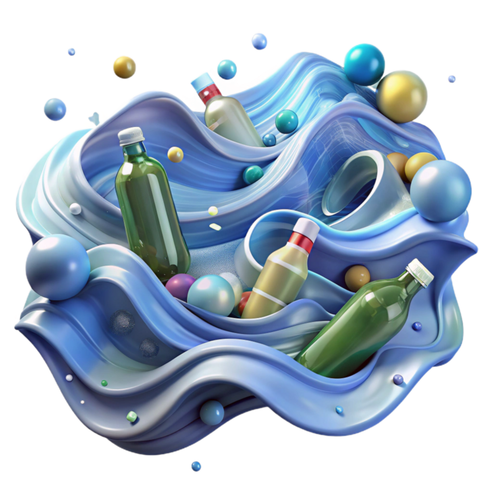 wonderful traditional Ocean Waves with Plastic Pollution Transparent Background genuine png