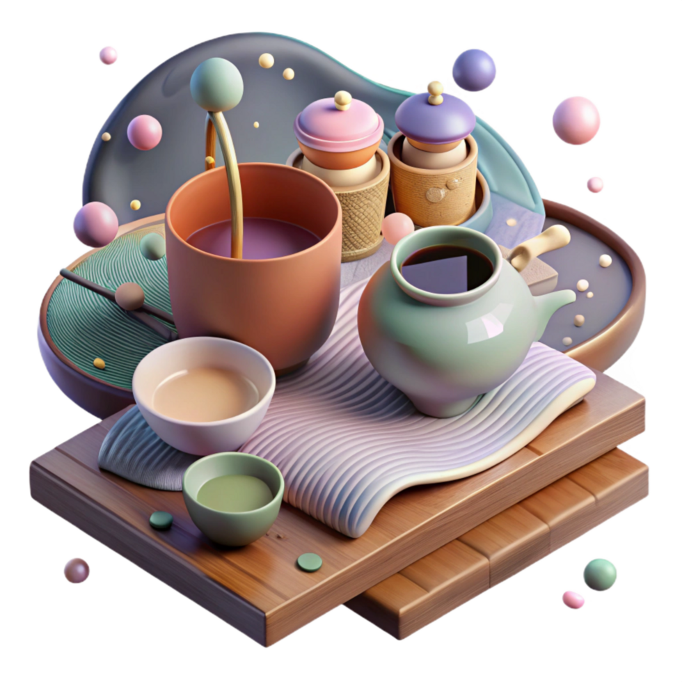stunning creative Japanese Tea Ceremony Set Isolated Traditional Style exclusive png
