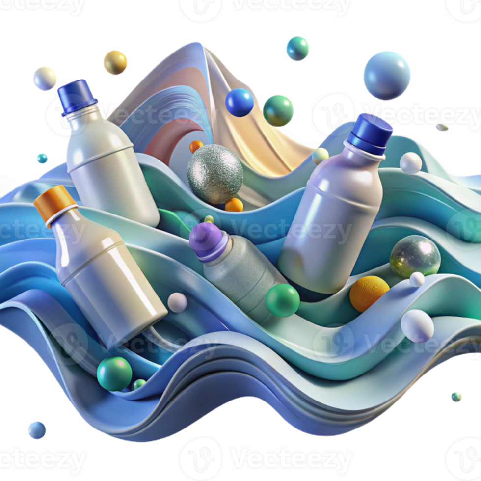 impressive artistic Ocean Waves with Plastic Pollution Transparent Background original png