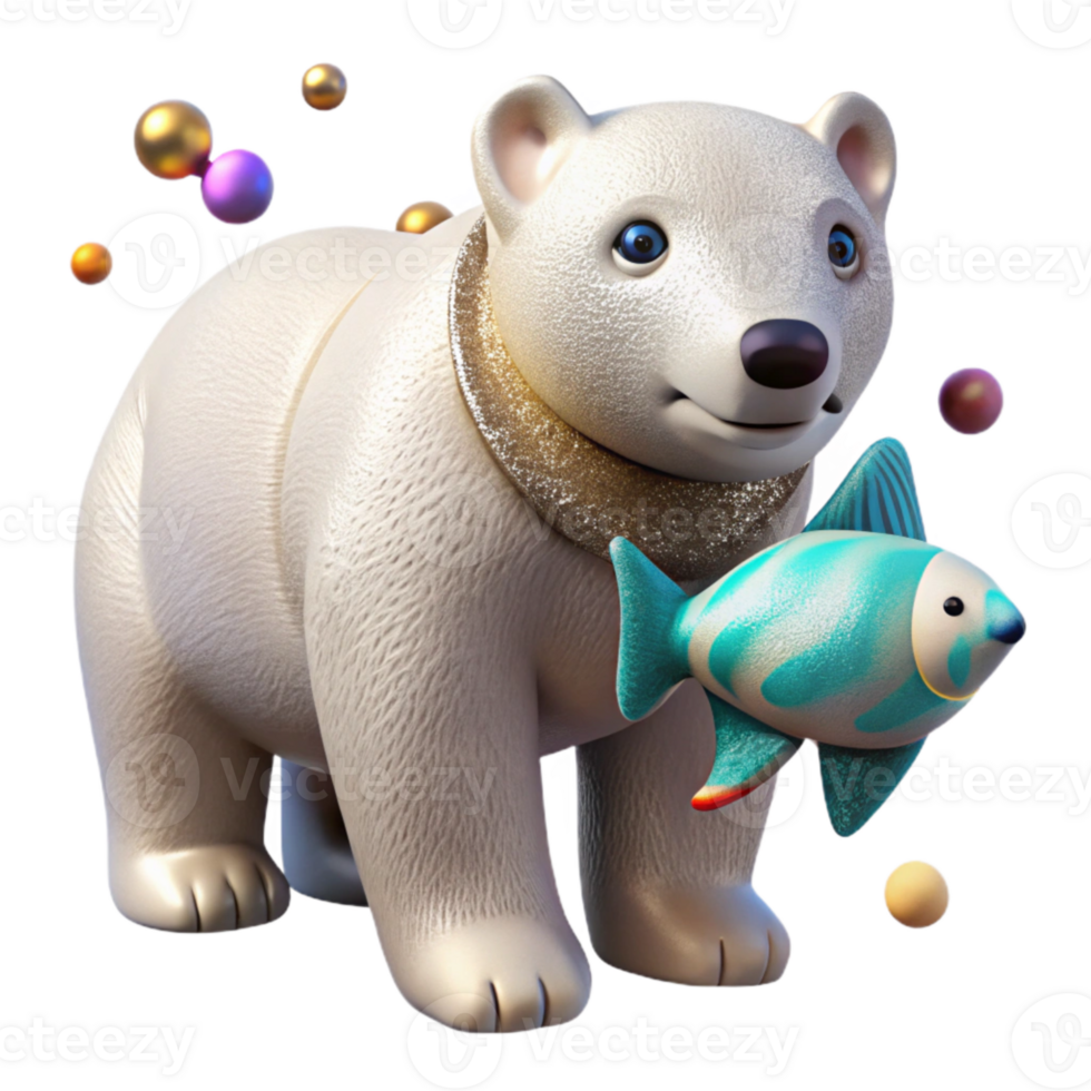 beautiful modern Polar Bear with Fish in Mouth Transparent Background premium png