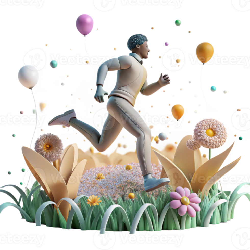wonderful artistic Person Running Through Field of Flowers Silhouette Cutout original png