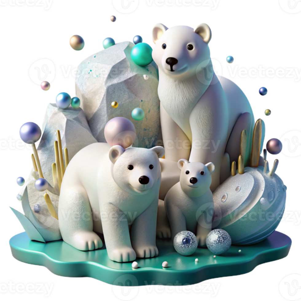 extraordinary contemporary Polar Bear Family on Ice Floe Isolated Element detailed png