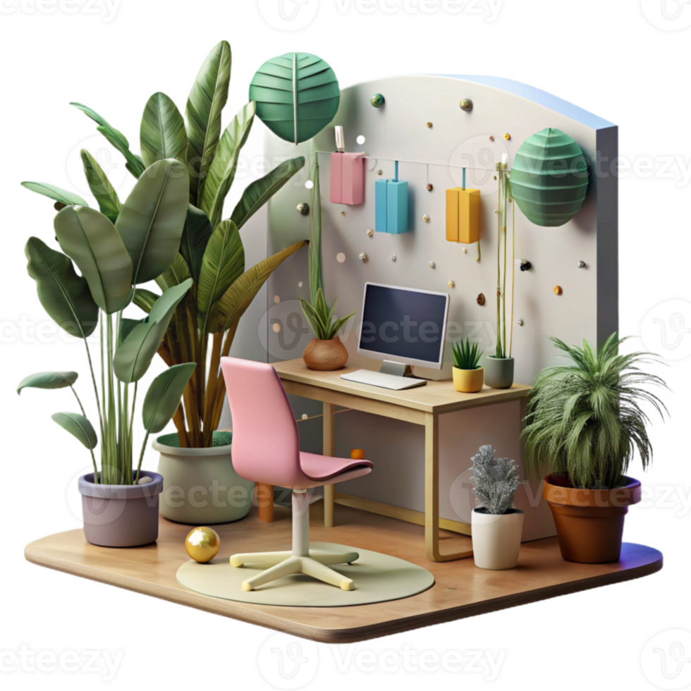 extraordinary modern Quiet Home Office with Plants Transparent Background exclusive png