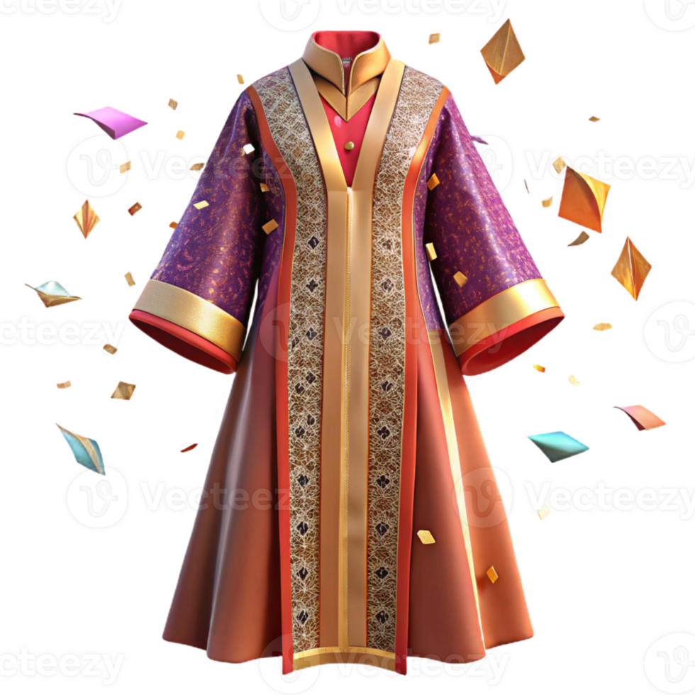 dramatic modern Moroccan Kaftan with Ornate Detail Transparent Background exclusive png