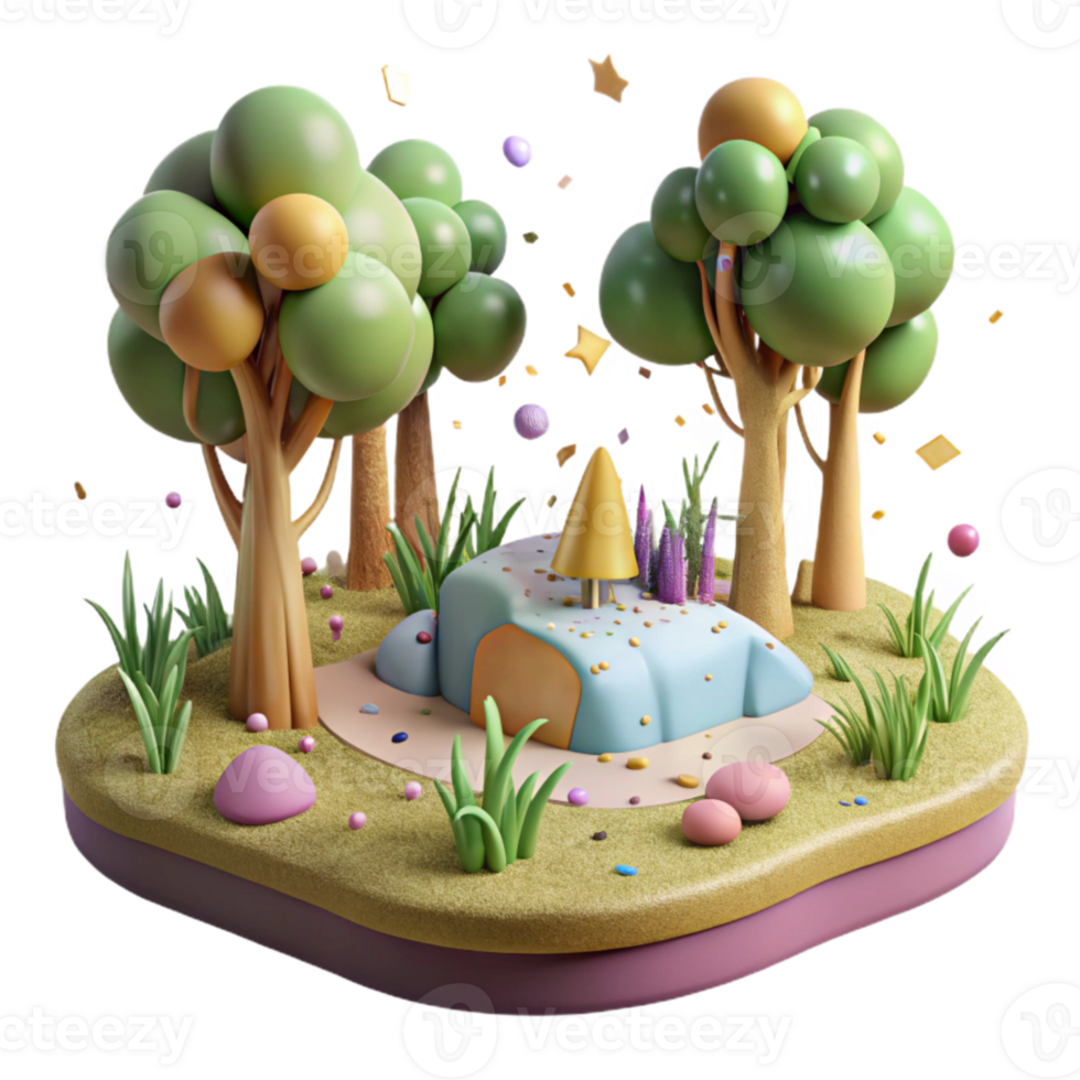 vibrant rustic Grassland Habitat Illustration with Animals Cutout Isolated high resolution png