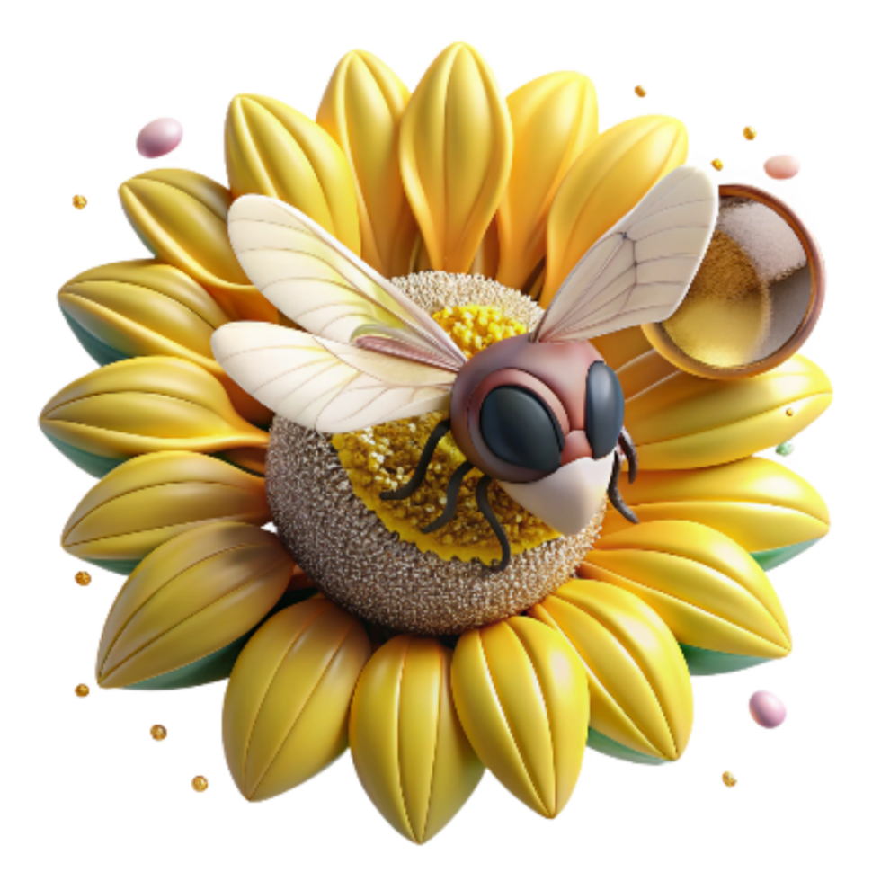 dramatic minimalist Honeybee Gathering Nectar From Bluebell Transparent Background png