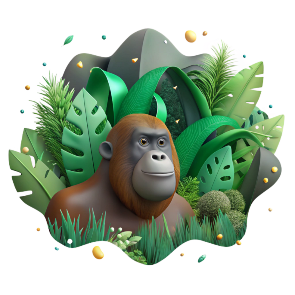 extraordinary modern Orangutan Silhouette in Lush Green Forest Cutout png