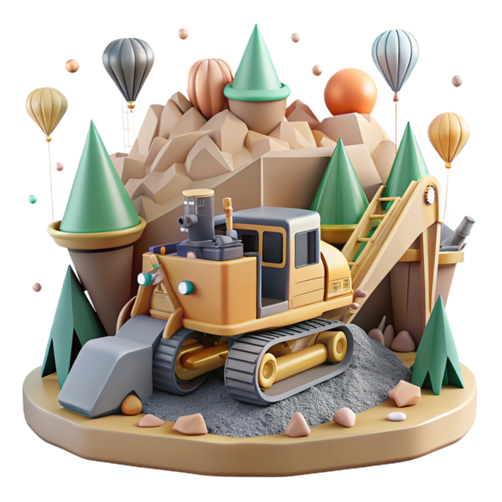 serene contemporary Heavy Machinery Mining Habitat Destruction Isolated Element Front View detailed png