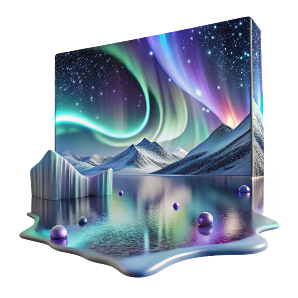 elegant modern Northern Lights Reflection Cutout Lake Surface original png