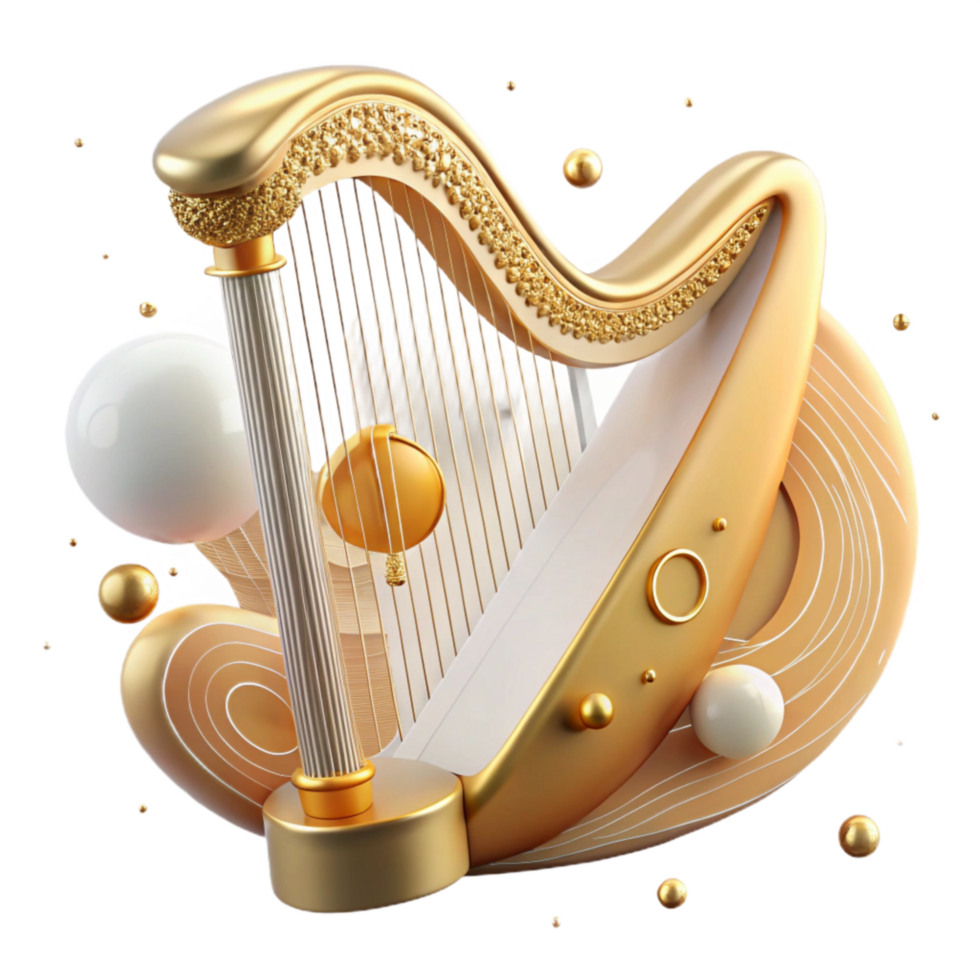 magnificent classic Harp Golden Details Elegant Design Transparent Element high quality png