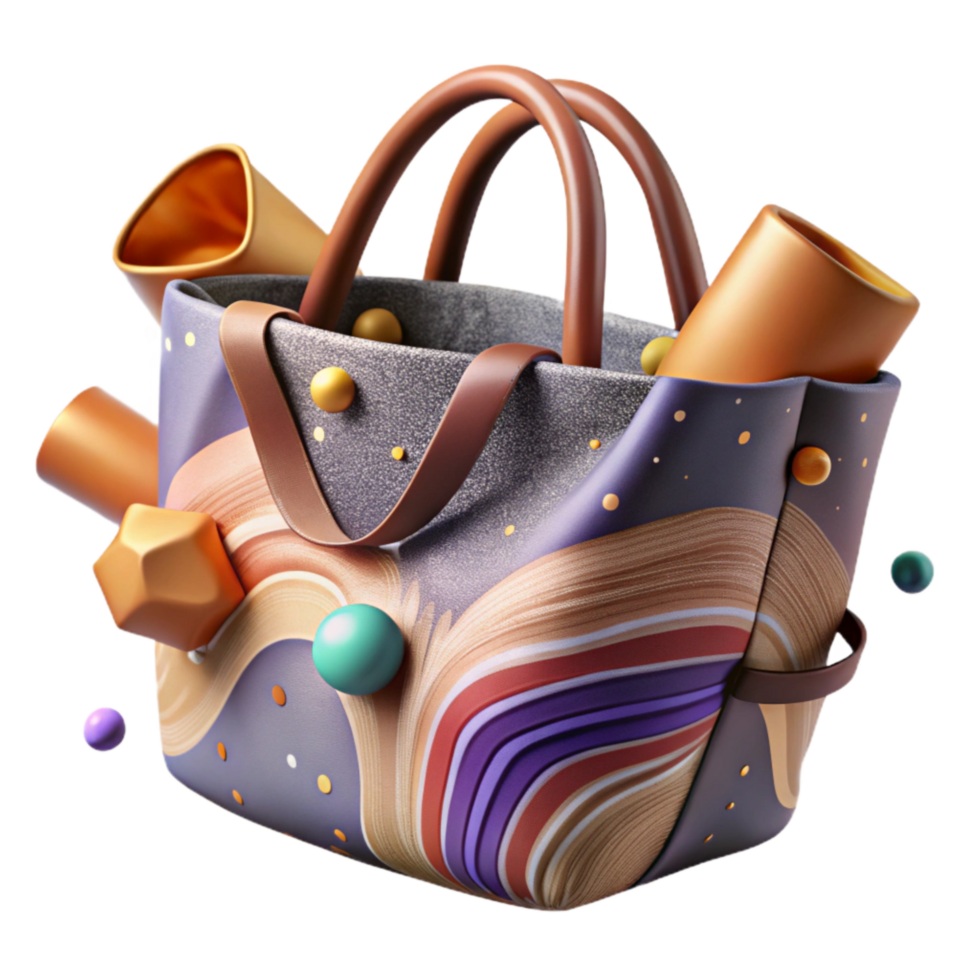 beautiful abstract Printed Fabric Tote Bag with Handles Isolated png