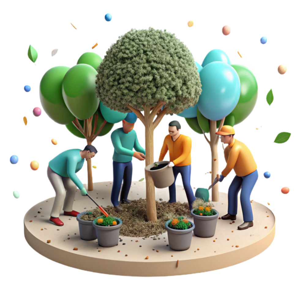 extraordinary rustic Group of People Planting Trees Isolated Element detailed png