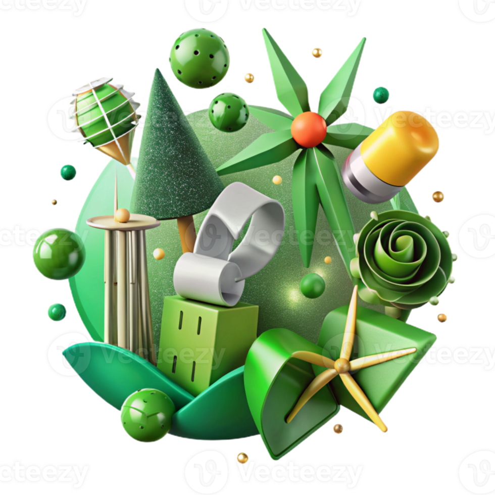 wonderful creative Green Energy Symbols Collage Isolated authentic png