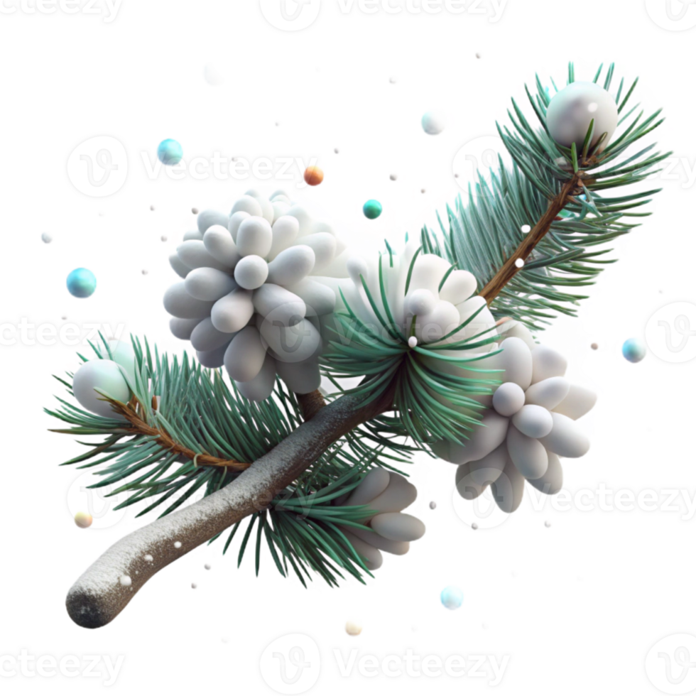 elegant vintage Pine Tree Branch Snow Covered Isolated original png