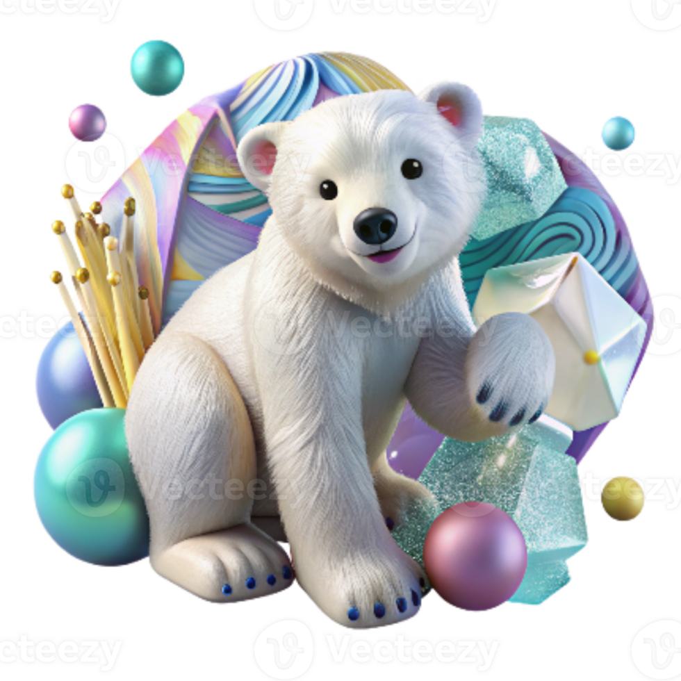 vibrant rustic Polar Bear Cub Playing in Snow Isolated Element detailed png