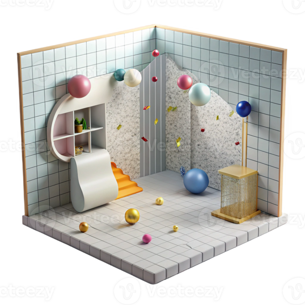 beautiful classic Perspective Grid Room Interior Transparent Background authentic png