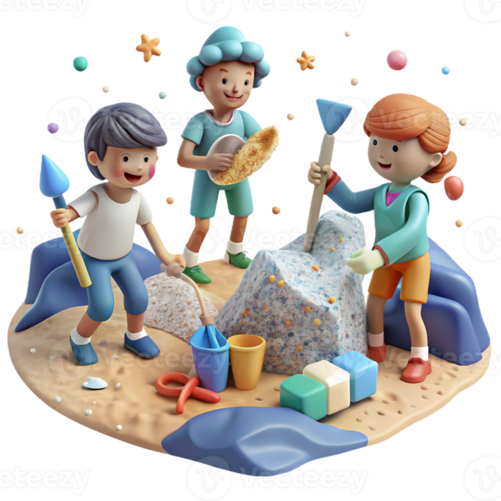 vibrant creative Group of Children Cleaning Beach Cutout png