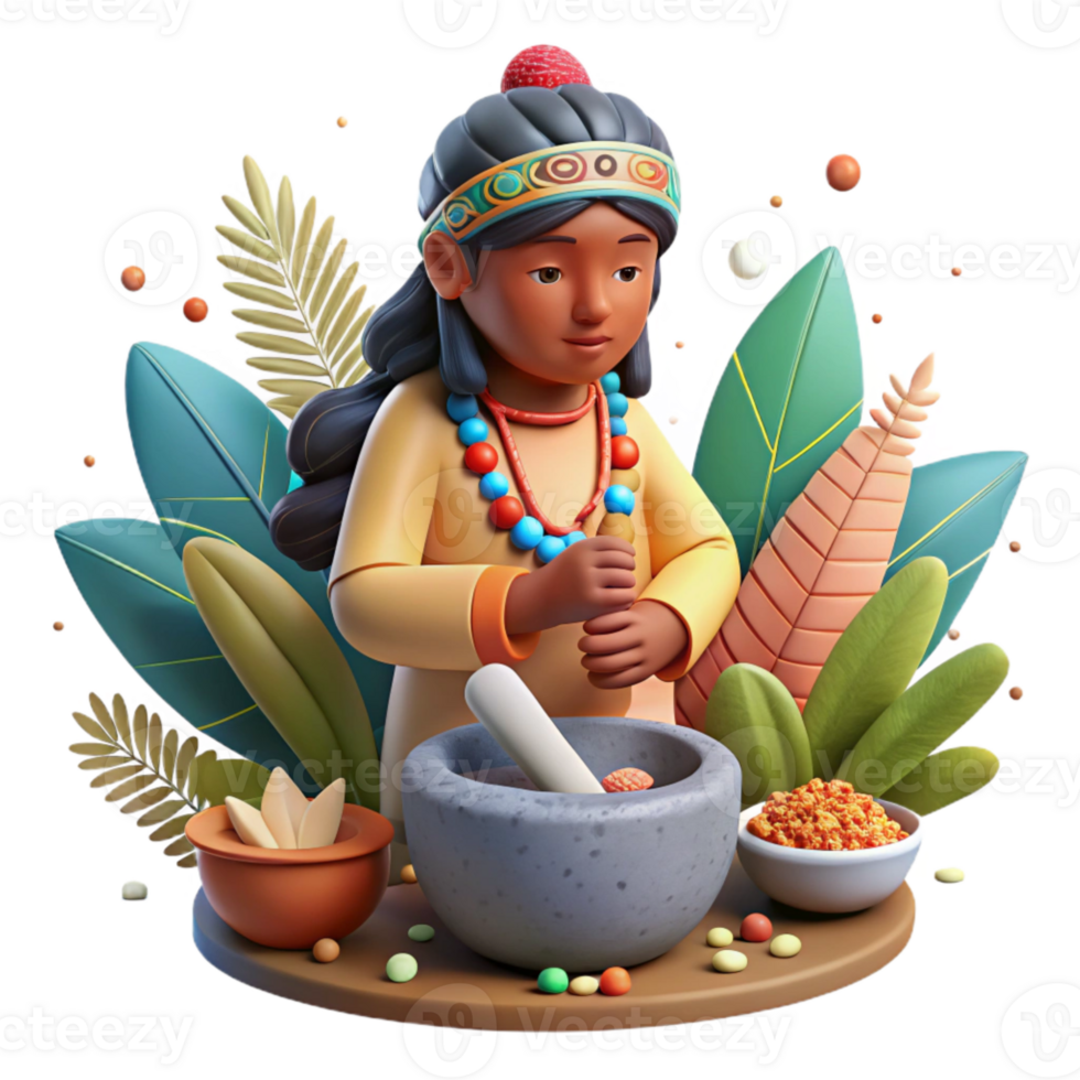 dramatic artistic Indigenous Woman Grinding Herbs Cutout high quality png