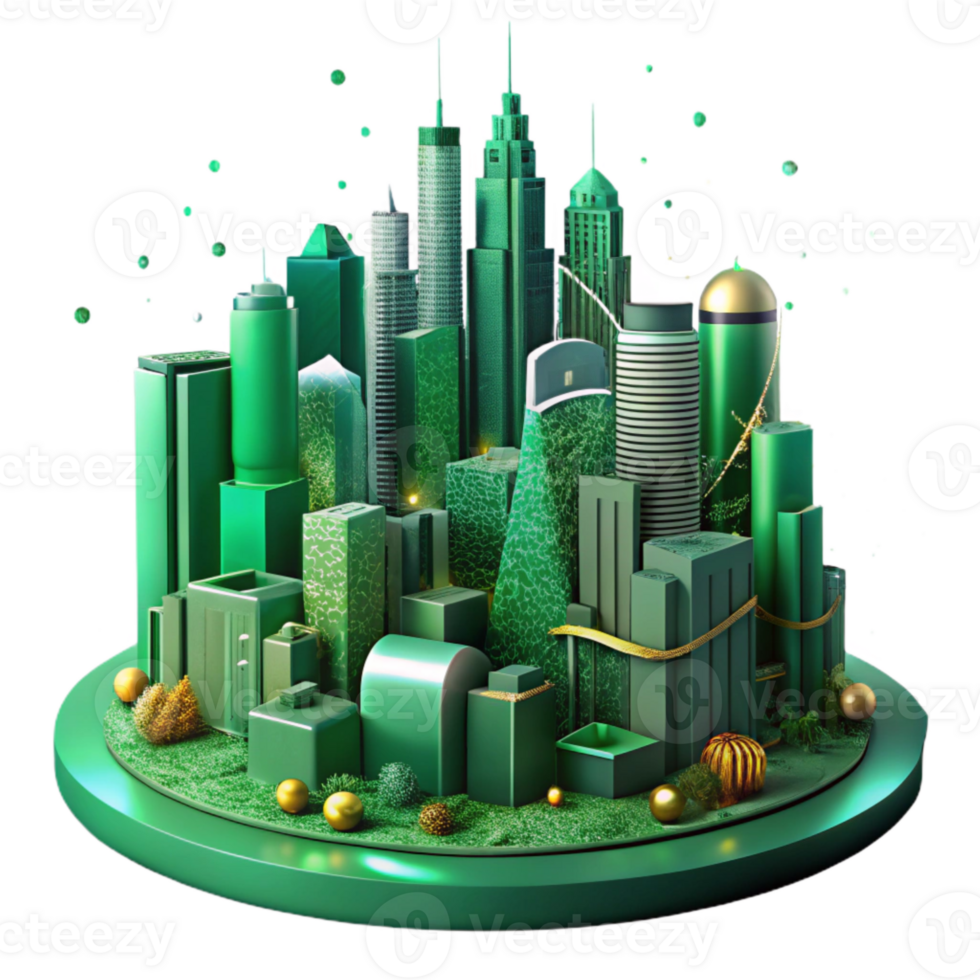 extraordinary abstract Green City Skyline Night View Isolated png