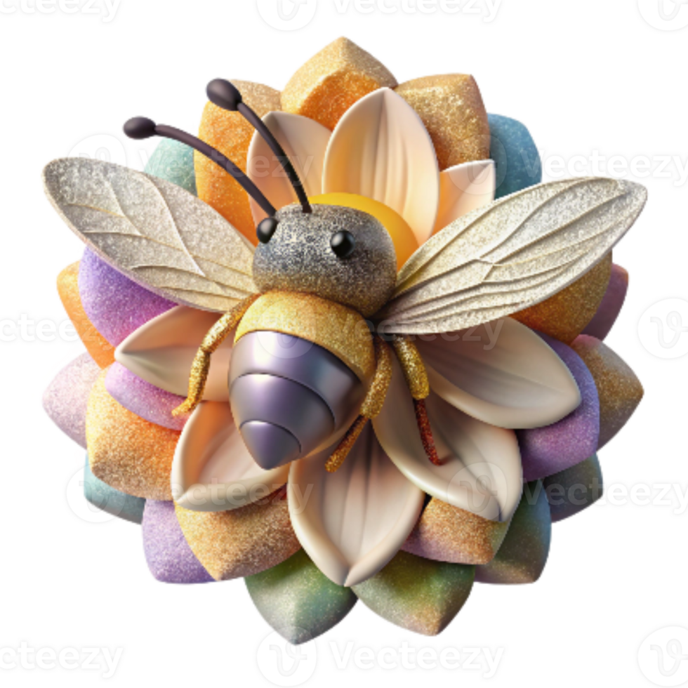 extraordinary minimalist Native Bee on Flower Pollen Covered Cutout premium png