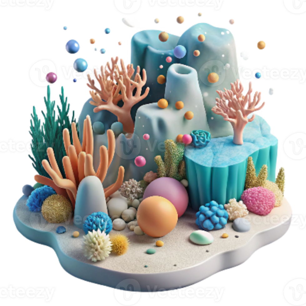 wonderful contemporary Ocean Floor Coral Reef Ecosystem Cutout Underwater Scene detailed png