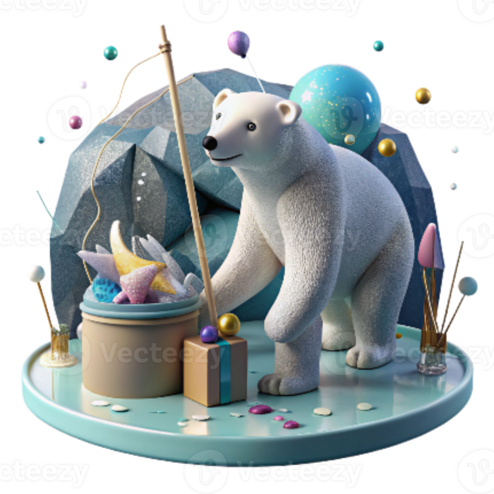 impressive creative Polar Bear Fishing in Water Isolated Element exclusive png